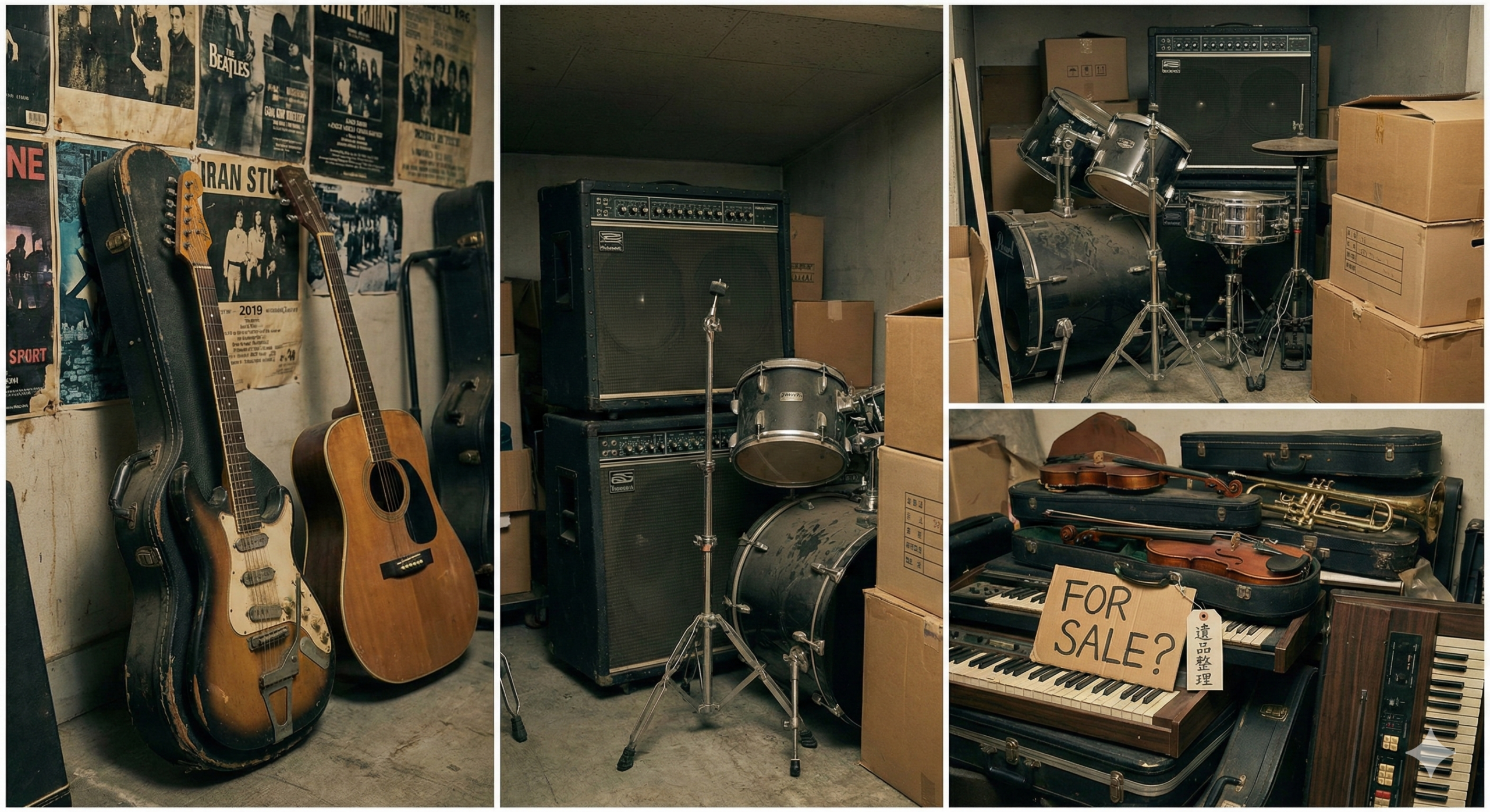 押し入れに眠るギターと管楽器